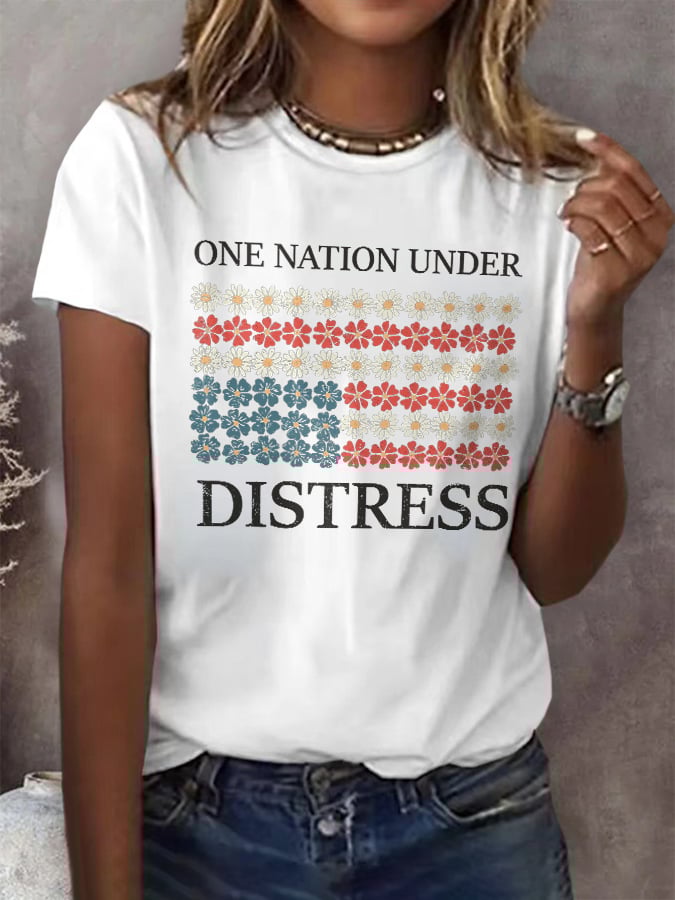 🔥Last Day 49% Off🔥Retro One Nation Under Distress Print T-Shirt