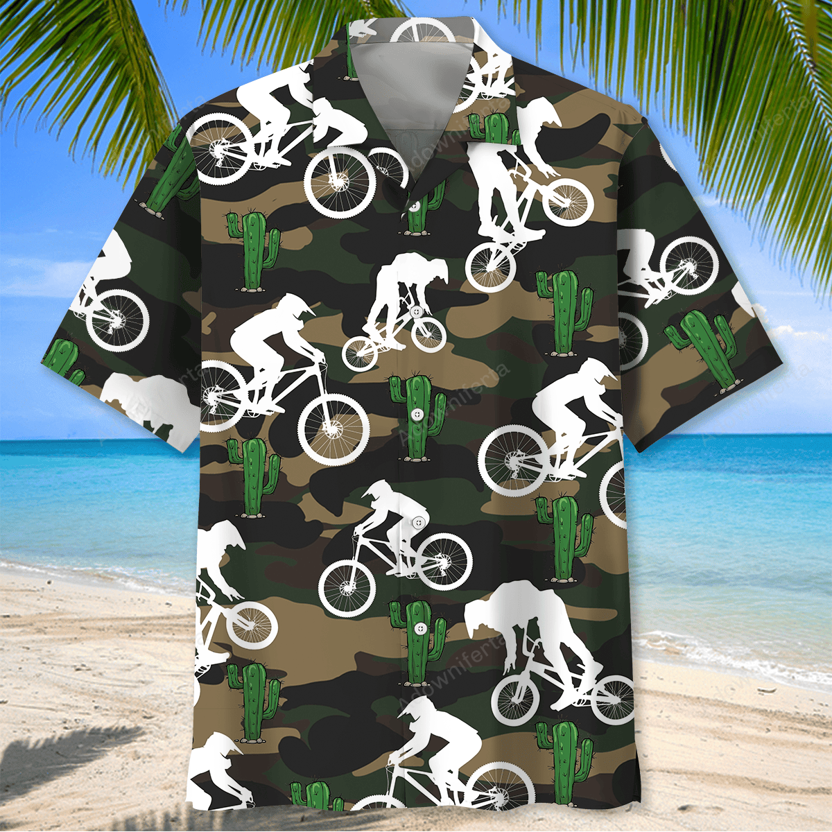 Mountain Bike Green Cactus Hawaiian Shirt