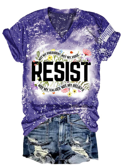 V-Neck Retro Tie-dye Resist Not My President, Not My Voice, Not My Values, Not My Beliefs Print T-Shirt