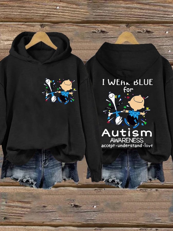 Retro Autism Awareness I Wear Blue For Autism Print Hoodie