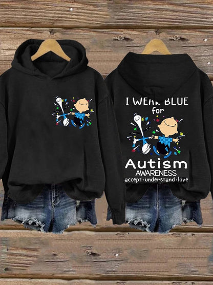 Retro Autism Awareness I Wear Blue For Autism Print Hoodie