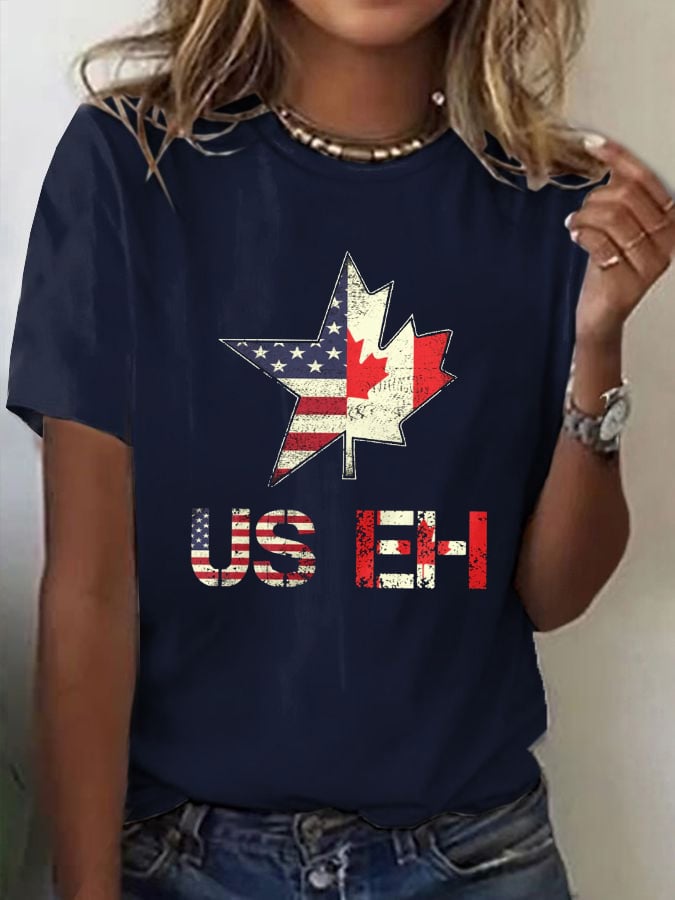 Women's Casual Canada Day Graphic Crew Neck Short Sleeve T-Shirt