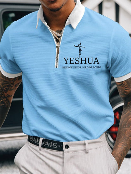 Men's Faith “Yeshua King OF Kings Lord Of Lords” Printed Casual Polo Shirt