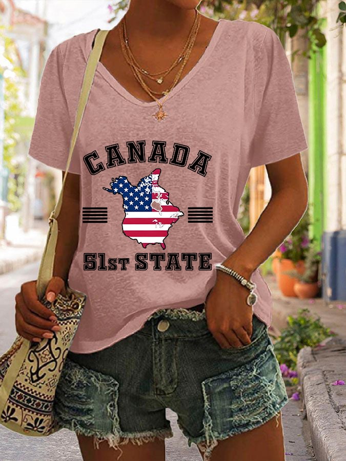 Women's Casual Independence Day Printed V-Neck Short Sleeve T-Shirt