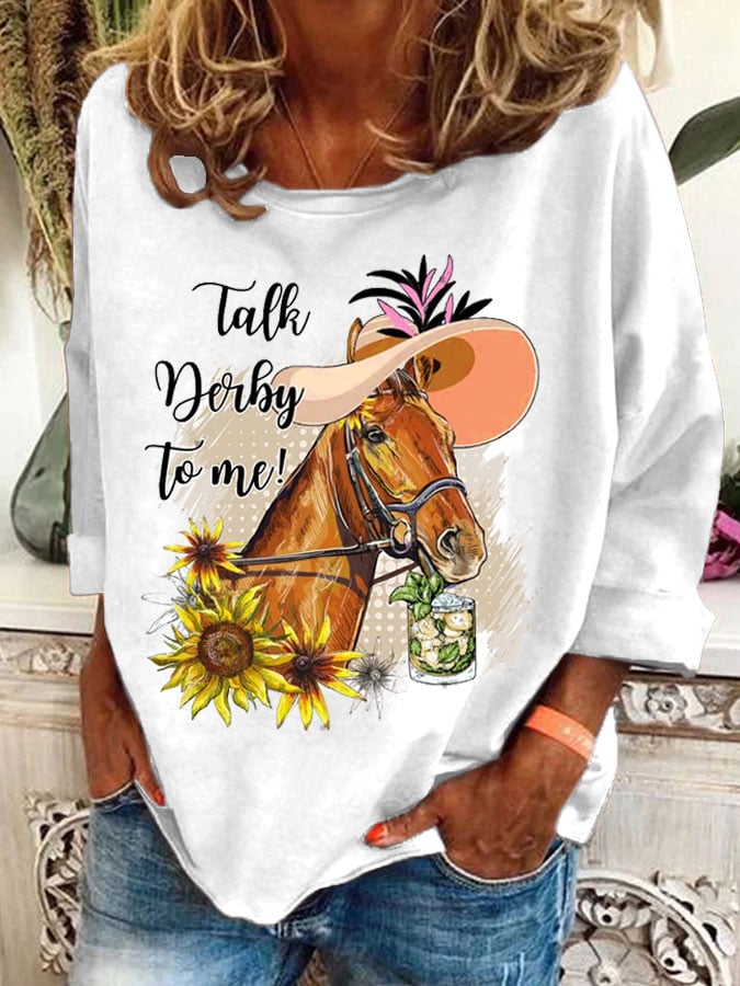 Women's Talk Derby To Me Print Casual Sweatshirt