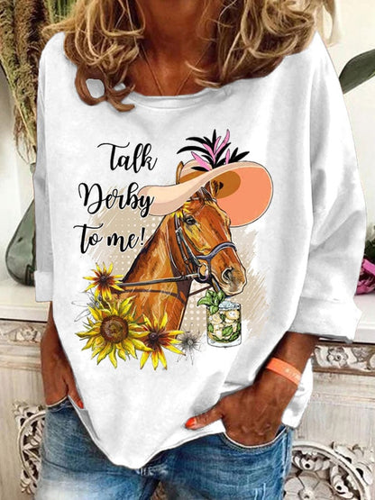 Women's Talk Derby To Me Print Casual Sweatshirt