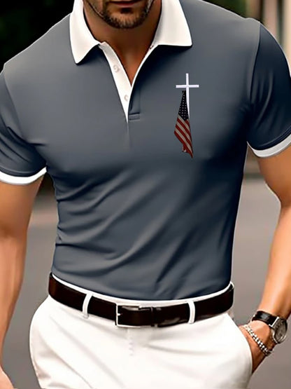 Men's Flag Cross Print Polo Shirt