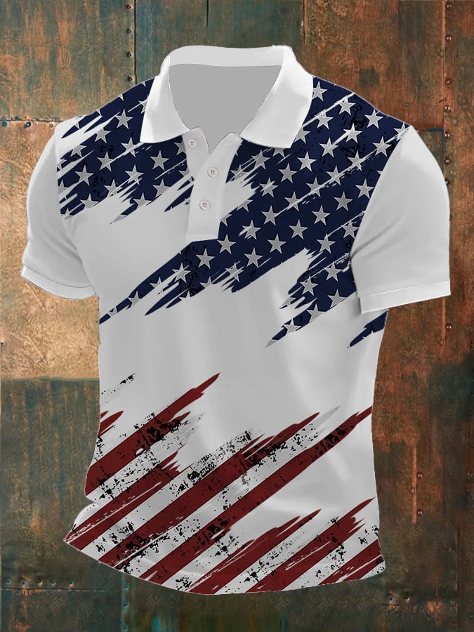 Men'S Retro Flag Print Polo Shirt