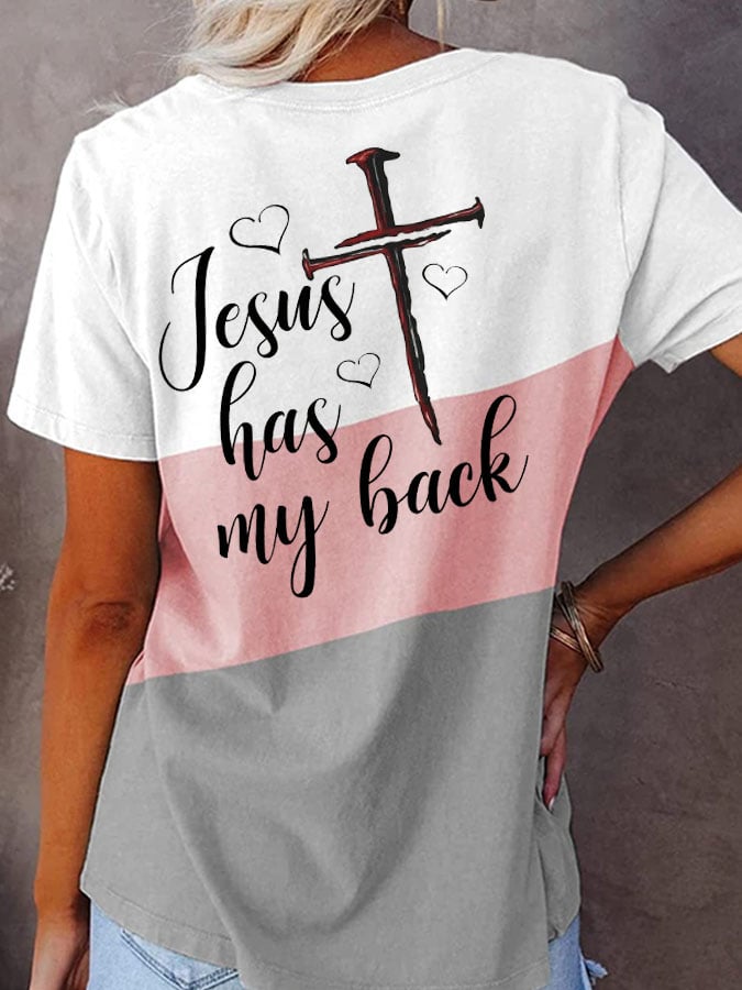 Women's Jesus Has My Back Print Casual  T-Shirt