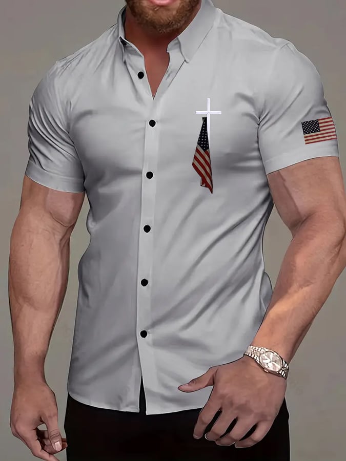 Men'S Flag Cross Print Shirt