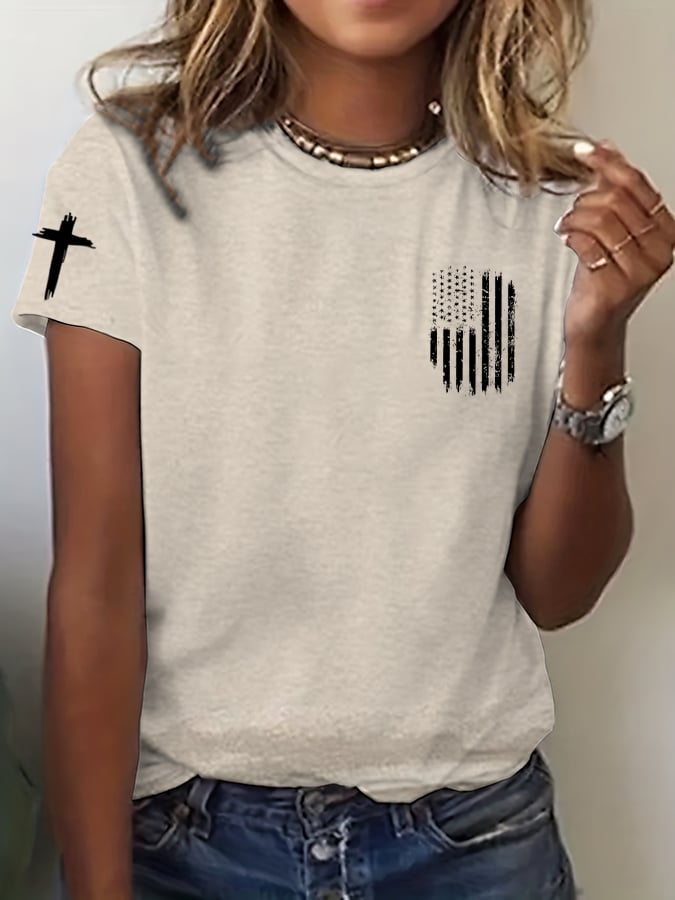 women's Flag Cross Print T-Shirt