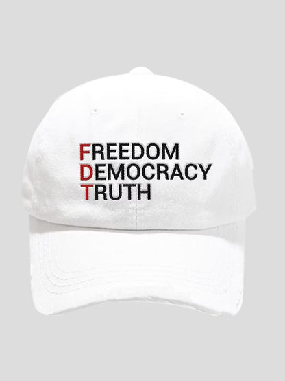 Unisex Distressed Washed Cotton FDT  “Freedom Democracy Truth” Hat