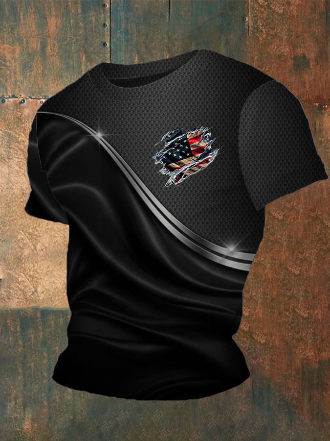 Men's Independence Day Flag Print Crew Neck T-Shirt