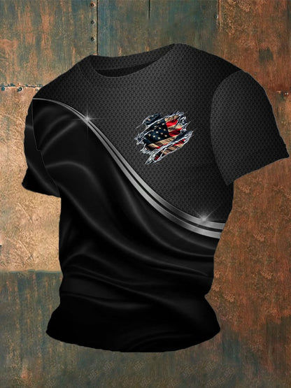 Men's Independence Day Flag Print Crew Neck T-Shirt