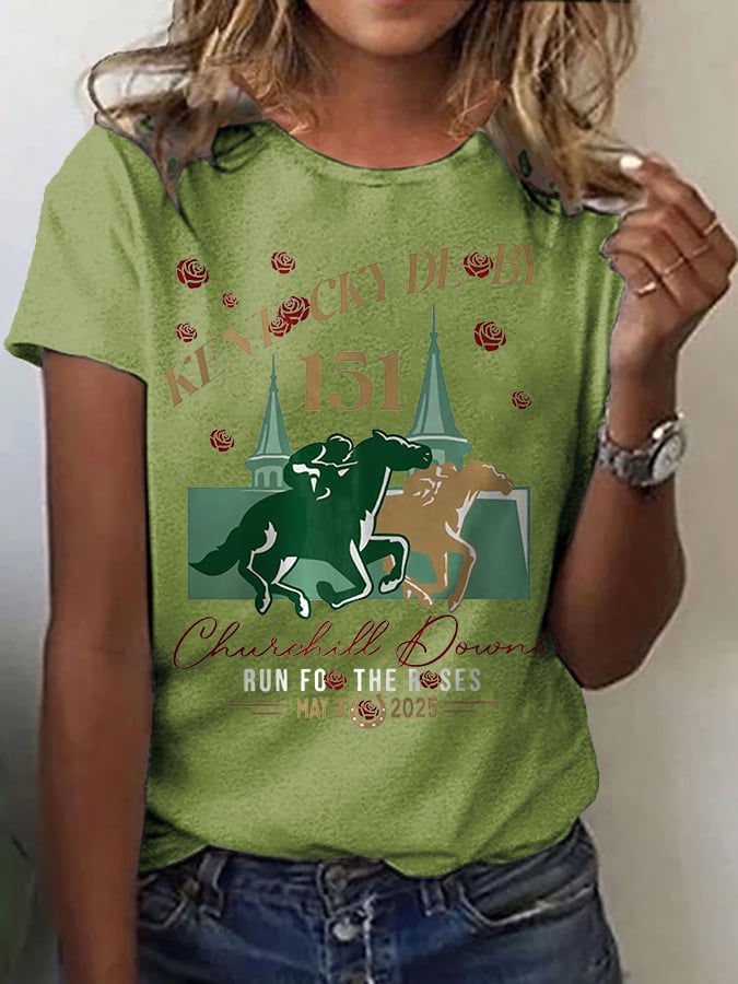 Women’s Retro 2025 Kentucky Derby Churchill Downs 151th Print T-Shirt