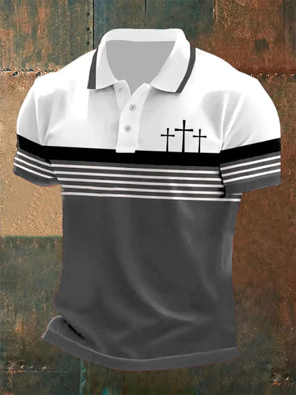 Men's Retro Faith  Casual Printed Polo Shirt