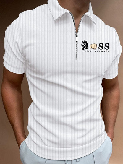 Men's Striped Lettering Casual Polo Shirt