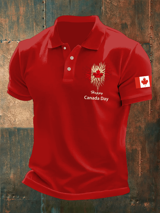 Men's Retro Happy Canada Day Print Polo Shirt