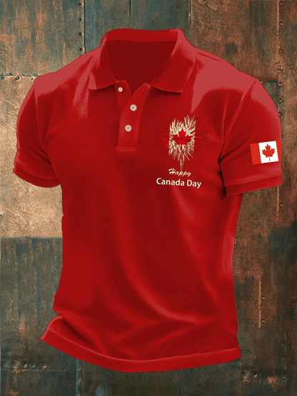 Men's Retro Happy Canada Day Print Polo Shirt