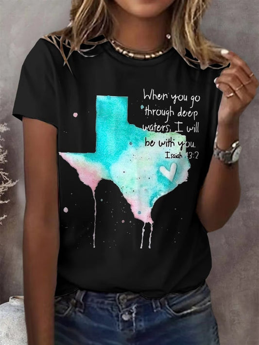 Retro Texas Strong When You Go Through Deep Waters, I Will Be With You. Isaiah 43:2 Print T-Shirt