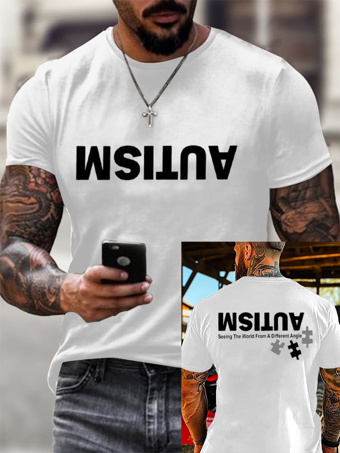 Men's Retro Autism: Seeing The World From A Different Perspective Printed Round Neck T-Shirt