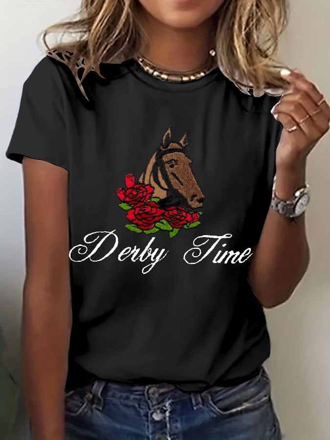Women's Derby Time Print Casual T-Shirt