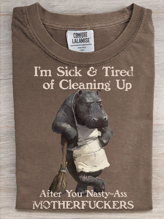 Hippo Funny Art Print Casaul Short Sleeve T-shirt