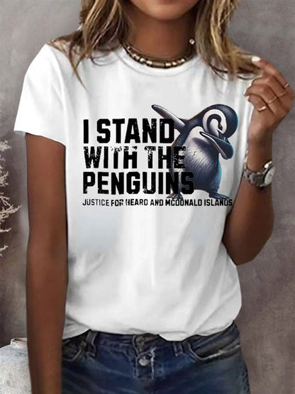 Women's I Stand With The Penguins Printed Short-Sleeved T-Shirt