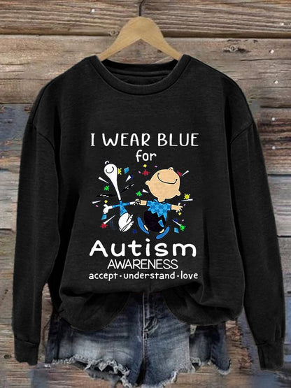 Retro Autism Awareness I Wear Blue For Autism Print Sweatshirt