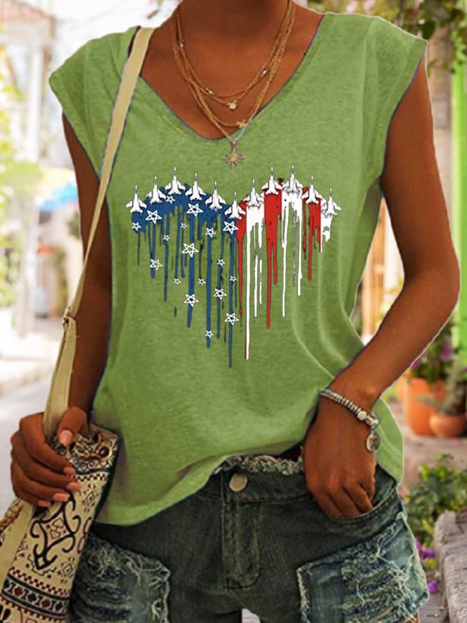 Women's  Flag Independence Day Printed Sleeveless Casual Tank Top