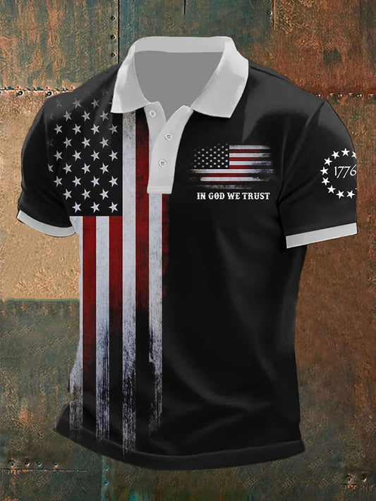 Men's Vintage Flag In God We Trust Printed POLO Shirt
