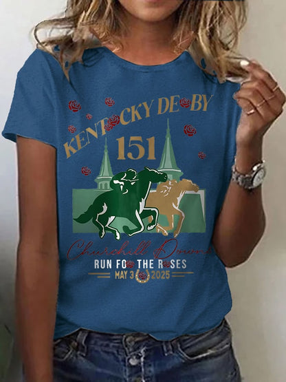 Women’s Retro 2025 Kentucky Derby Churchill Downs 151th Print T-Shirt