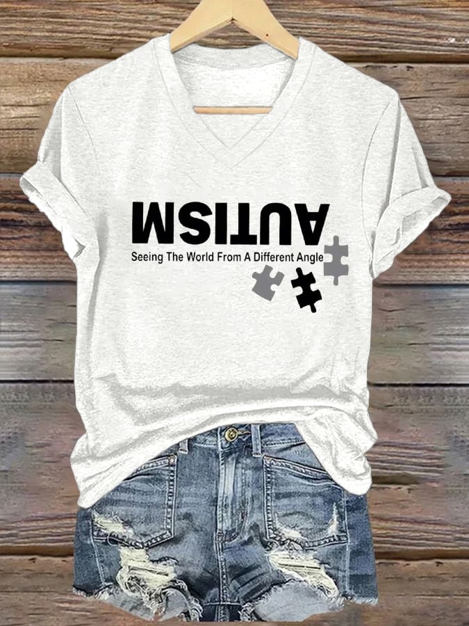 Womens Autism: Seeing The World From A Different Perspective Autism Awareness Print T-Shirt