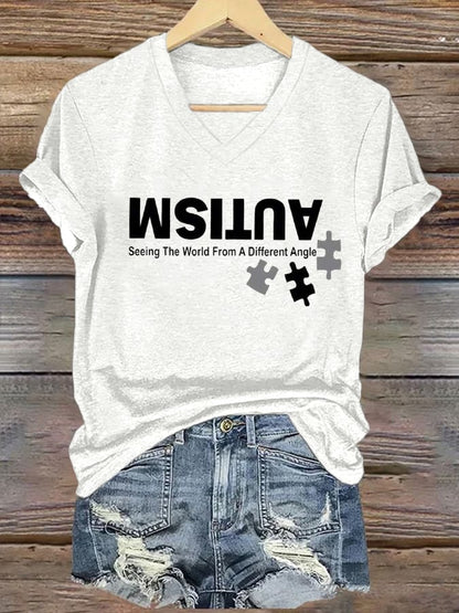Womens Autism: Seeing The World From A Different Perspective Autism Awareness Print T-Shirt
