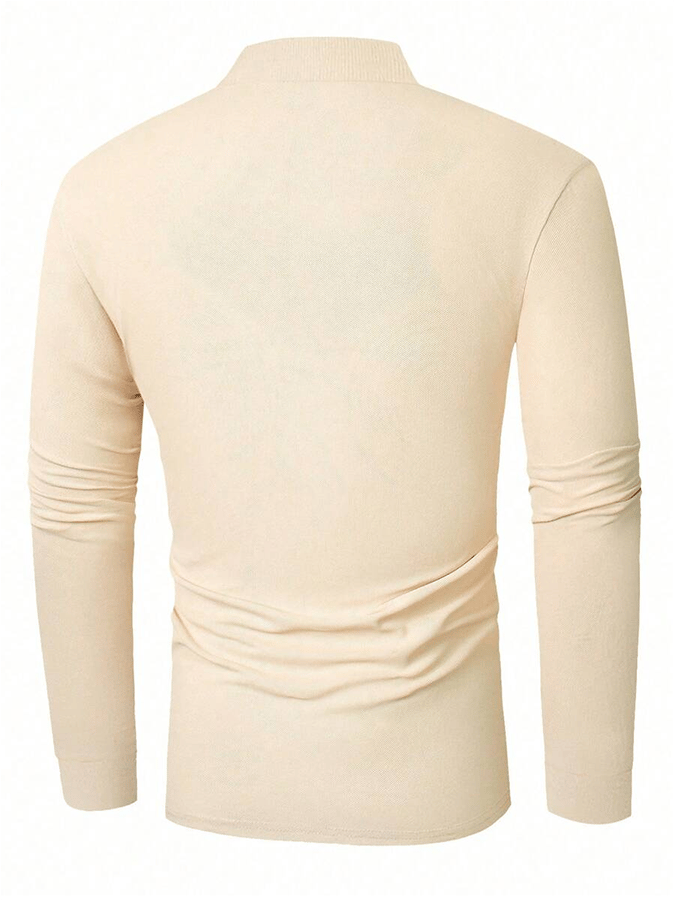 Men's Striped Business Casual Long Sleeve Polo Shirt