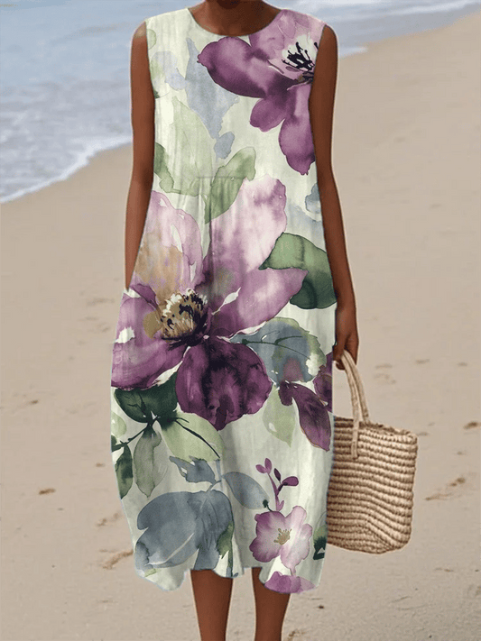 Women's Vintage Botanical Floral Print With Pockets Dress