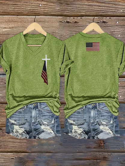 Women's Flag Cross Print T-Shirt