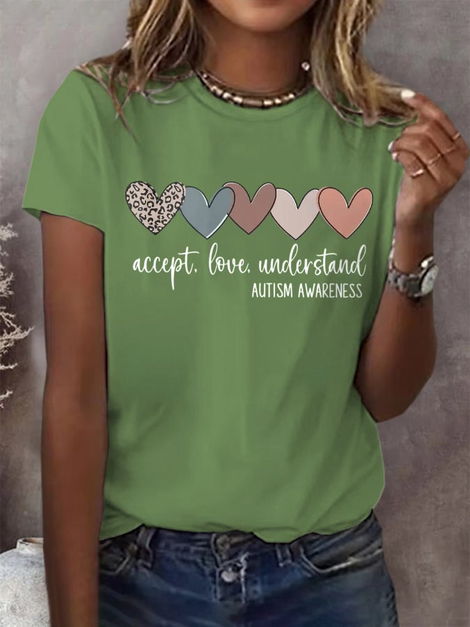 Women's Autism Awareness Understands Love Acceptance Printed Short-Sleeved T-Shirt