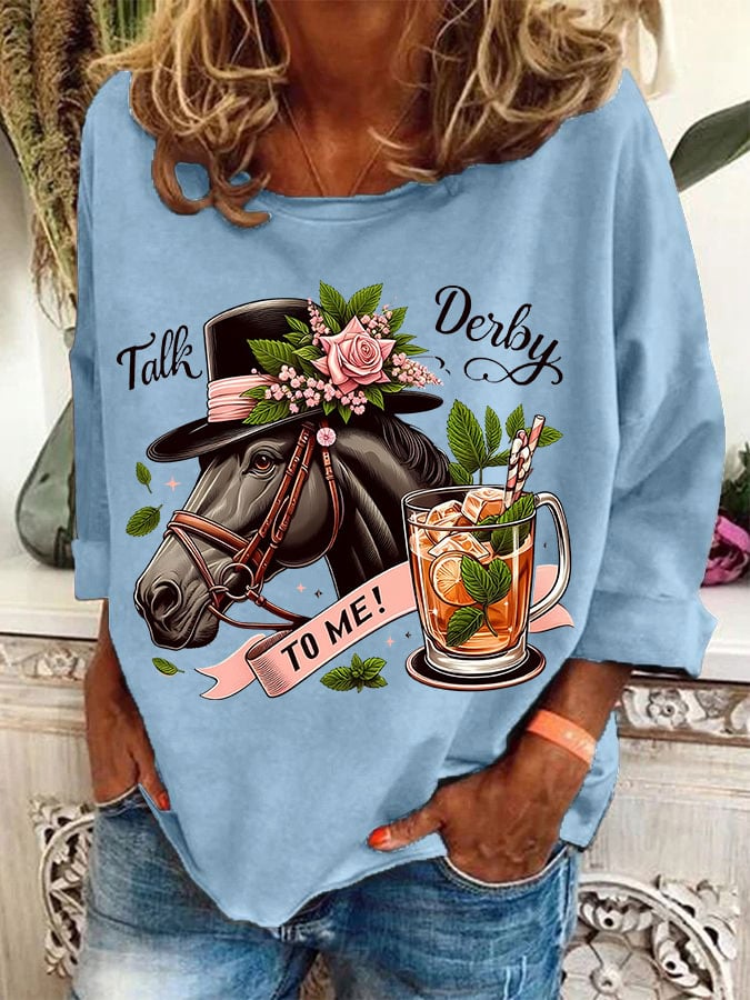 Women's Talk Derby To Me Print Casual Sweatshirt