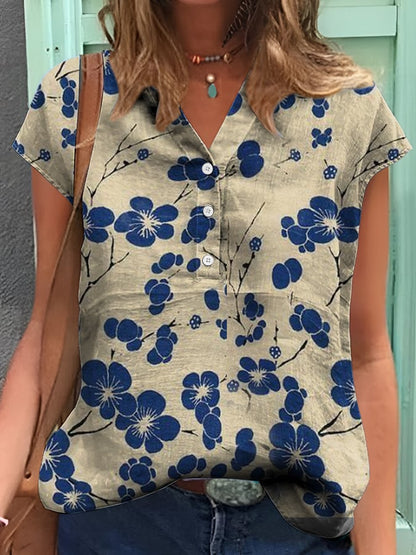 Women's Casual Vintage Japanese Art Print Shirt