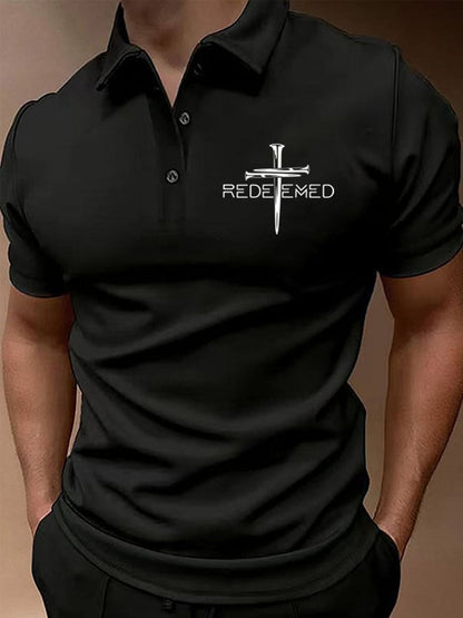 Men's Redeemed Cross Print Polo Shirt