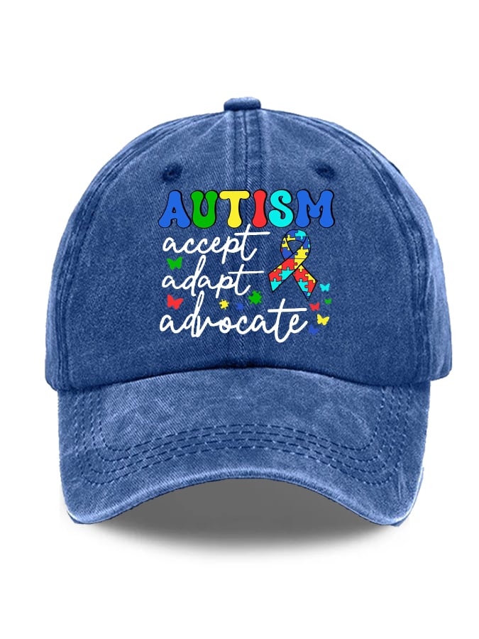 Unisex Distressed Washed Accept Adapt Advocate Autism Awareness Print Hat