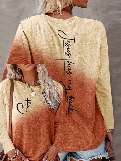 Women's Love Cross ''Jesus has my back'' Print Long Sleeve T-shirt