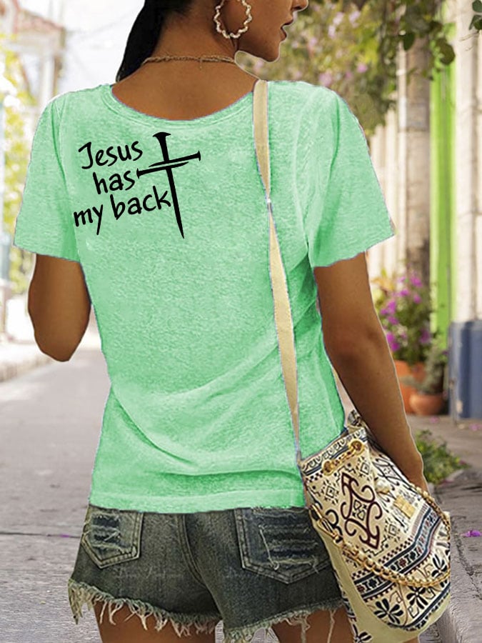 Womens Jesus has my back V-neck T-shirt