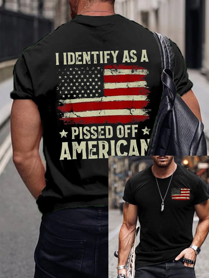 Men's I Identify As A American Flag Print Short Sleeve T-Shirt