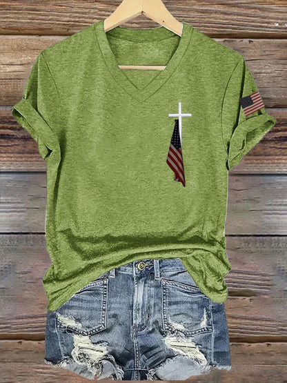 Women's Flag Cross Print T-Shirt