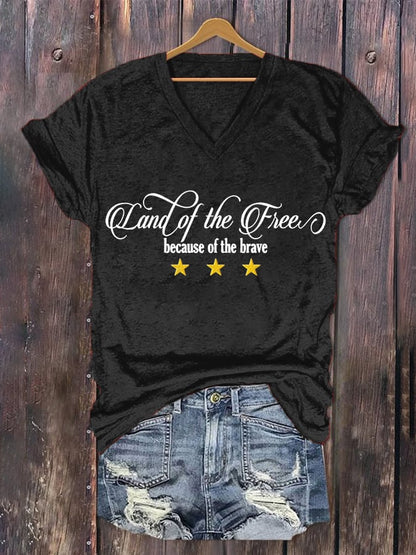 Women'S Independence Day Flag Printed V-Neck T-Shirt