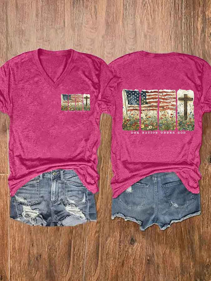 Women'S Casual One Nation Under God Faith Graphic Print Short Sleeve T-Shirt