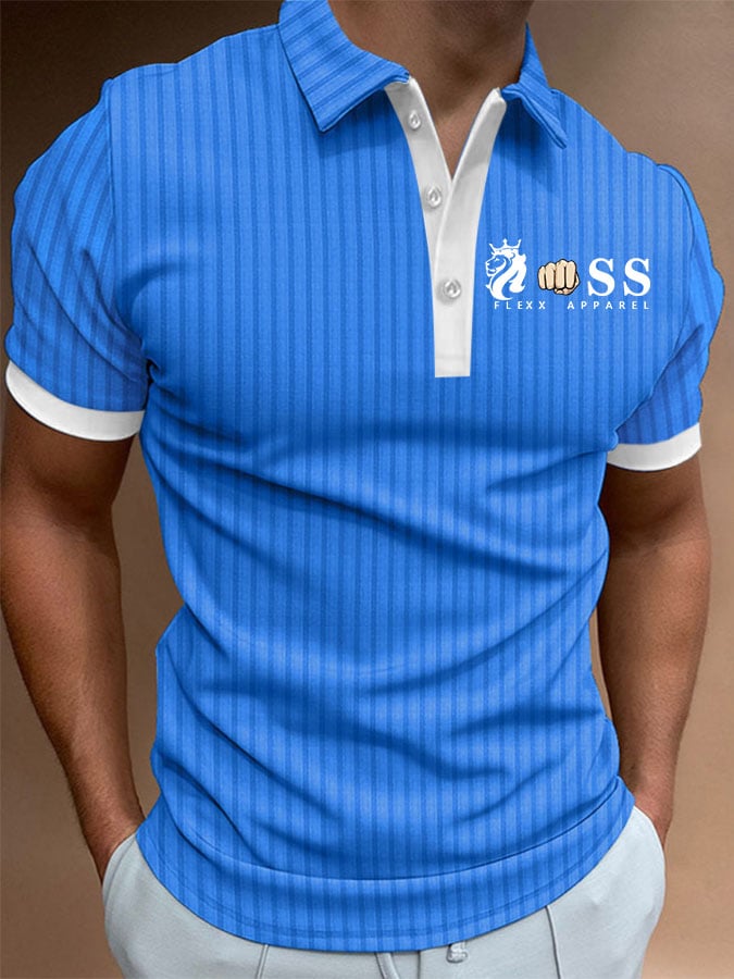 Men's Striped Lettering Casual Polo Shirt