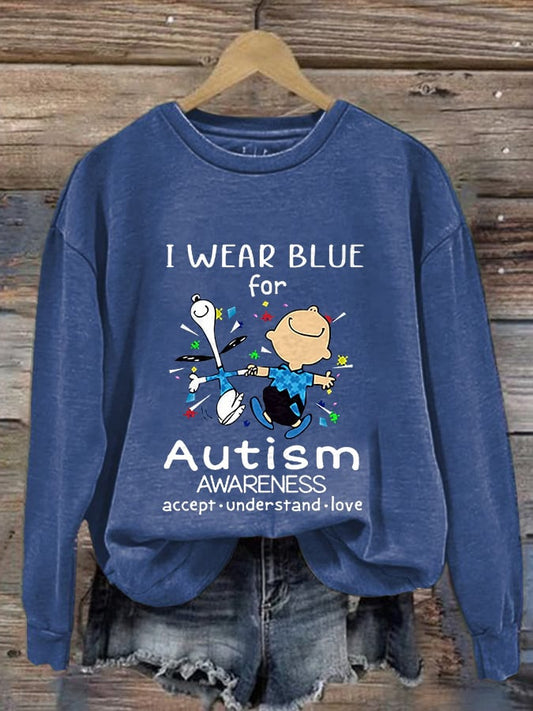 Retro Autism Awareness I Wear Blue For Autism Print Sweatshirt